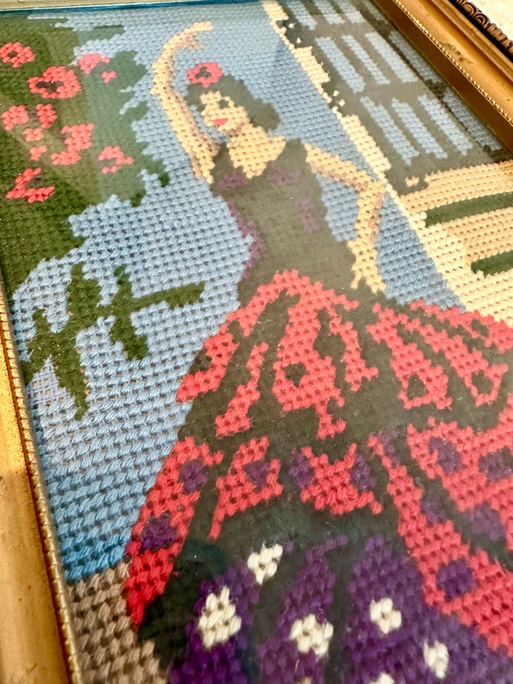 Vtg. 70's Needlepoint
Tapestry Flamenco
Dancer Gold Frame Wall
Art Decor MCM - Picture 3 of 10